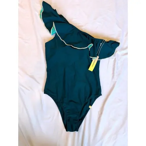 NWT Summersalt Sidestroke The Ruffle Teal One Shoulder Swimsuit, 8 - Picture 3 of 7